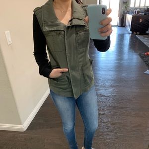 Olive utility jacket with black sleeves